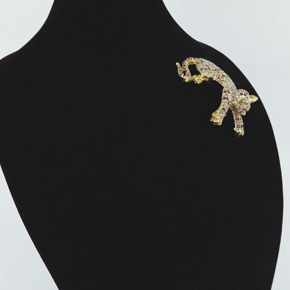 Leopard Rhinestone Brooch Gold Tone Big Cat Statement Piece Shoulder Stunning - Picture 4 of 15